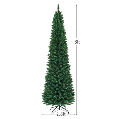 8Ft PVC Artificial Pencil Christmas Tree Slim Stand Green