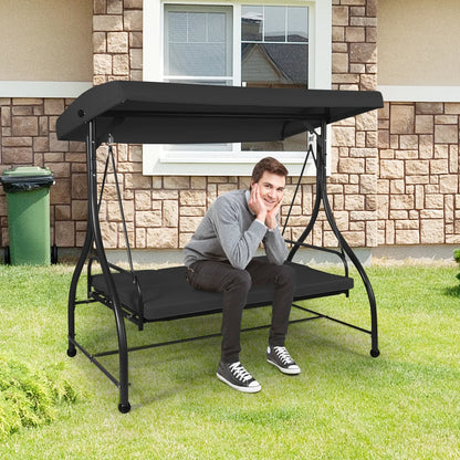 Converting Outdoor Swing Canopy Hammock 3 Seats Patio Deck Furniture Black