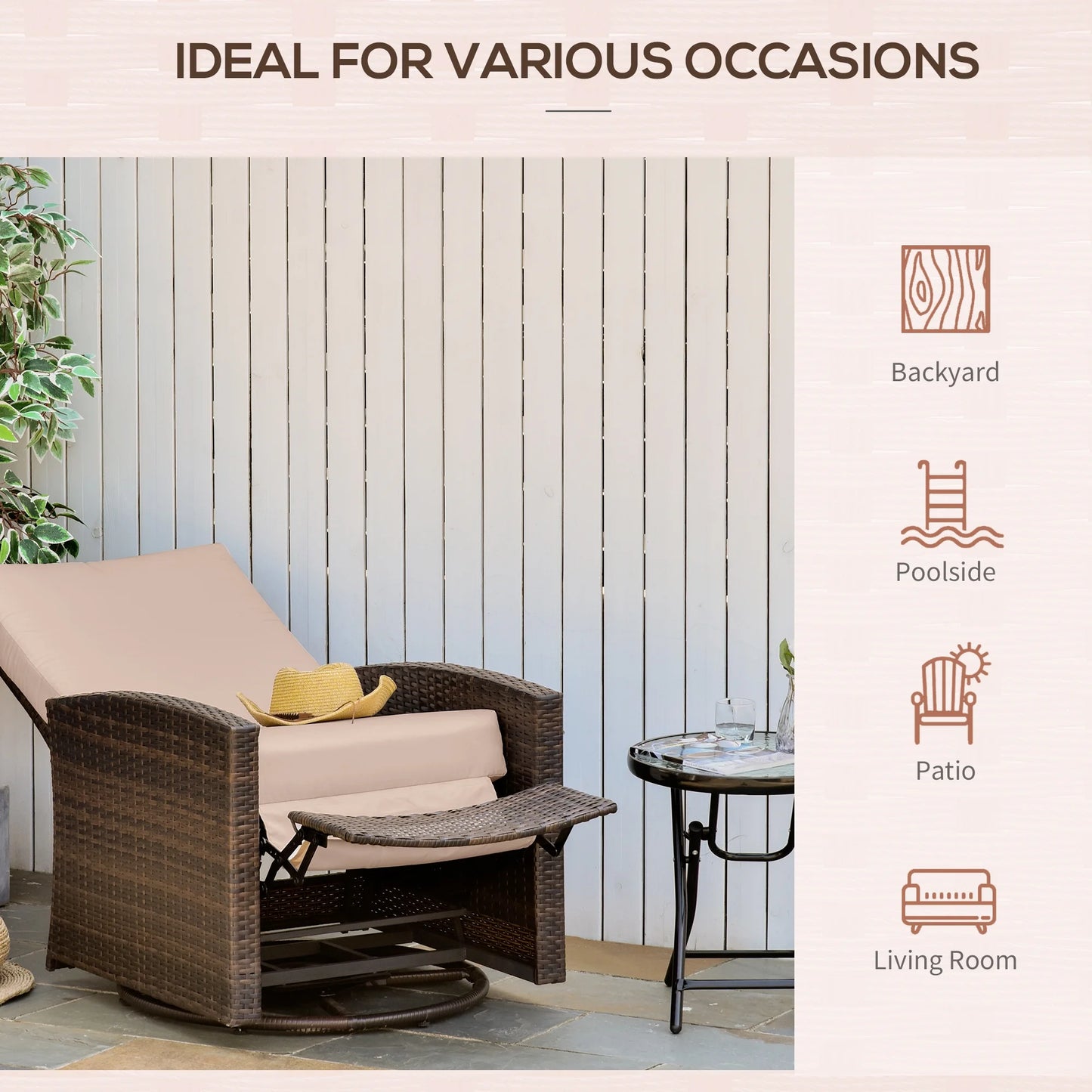 Reclining Rattan 360° Swivel Chair Patio Cushioned Recliner