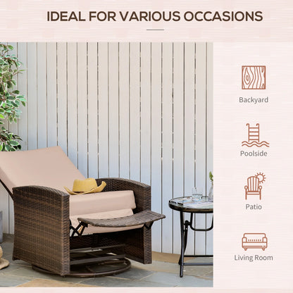 Reclining Rattan 360° Swivel Chair Patio Cushioned Recliner