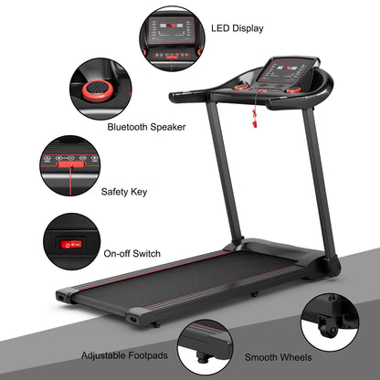 Superfit 2.25HP Electric Running Machine Treadmill Bluetooth Speaker APP Control Red