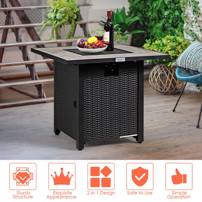 30'' Square Propane Gas Fire Pit Table Ceramic Tabletop 50,000 BTU with Cover