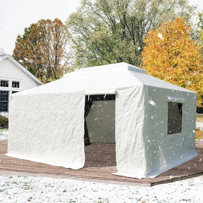 Gazebo Accessories 12' X 12' Double Roof Universal Winter Gazebo Cover for Hardtop Gazebos,Enclosed Cover with Sidewalls and Mesh Windows Waterproof (White) by