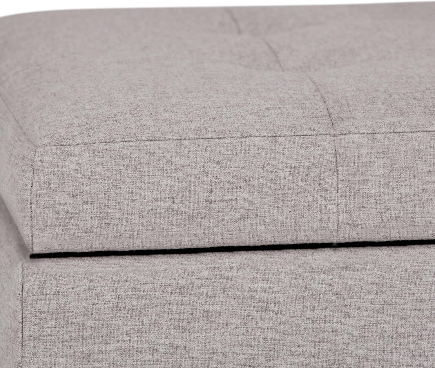 Cosmopolitan 34 Inch Wide Transitional Rectangle Storage Ottoman in Cloud Grey Linen Look Fabric, Assembled, for the Living Room, Entryway and Family Room