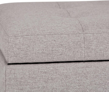 Cosmopolitan 34 Inch Wide Transitional Rectangle Storage Ottoman in Cloud Grey Linen Look Fabric, Assembled, for the Living Room, Entryway and Family Room