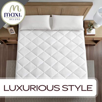 MAXI Twin Size Mattress Pad - Luxurious Cotton Sateen Mattress Protector - Soft, Comfortable, and Breatheable Mattress Cover - Mattress Pad Protects Mattress from Dust, Dirt, Spills, and Stains.