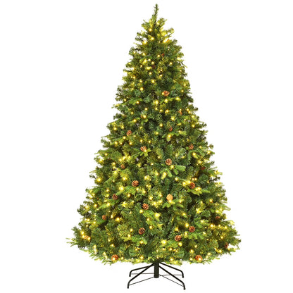 7Ft Pre-Lit Christmas Tree Hinged 460 LED Lights Pine Cones