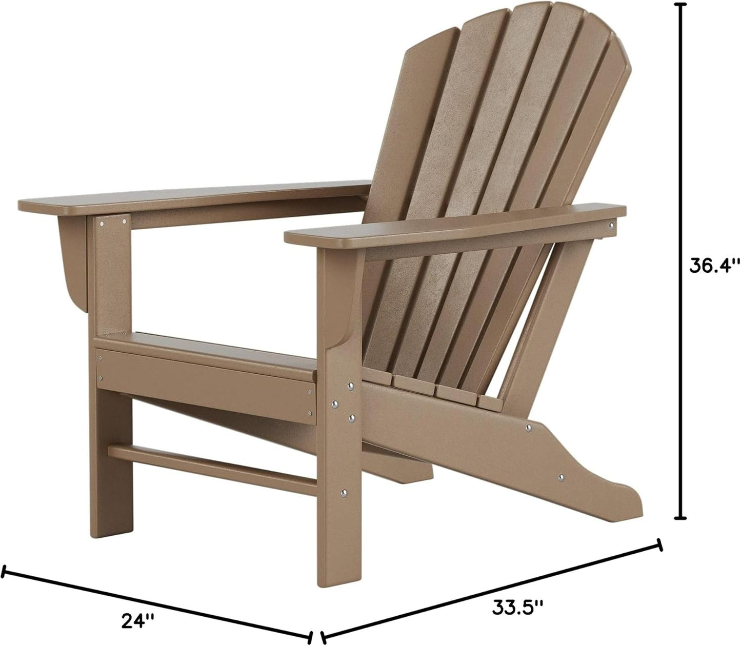 WO Home Furniture Set of 2Pcs HDPE Adirondack Chairs, Traditional Loungers, Retro Poly Seat, All Weather Resistant for Patio, Outdoor, Balcony, Backyard, Lawn, Patio, Pool, Deck, Weathered Wood