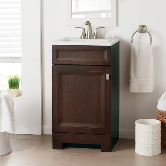 Sedgewood 18.5 In. W X 16.25 In. D X 32.625 In. H Single Sink Bath Vanity in Dark Cognac with Arctic Solid Surface Top