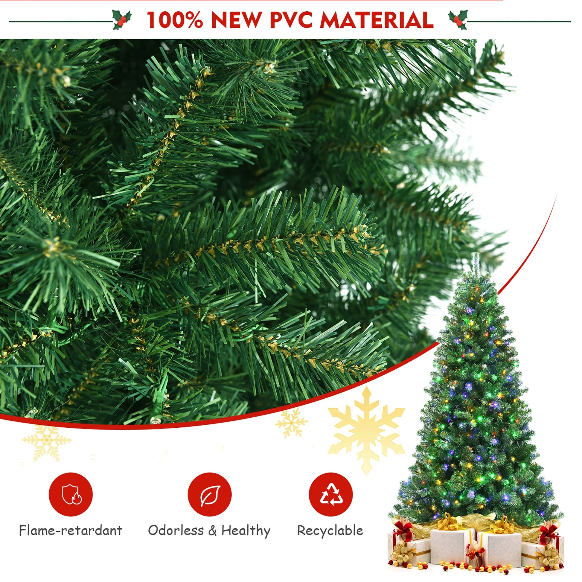 7Ft Pre-Lit Hinged Christmas Tree W/ Remote Control & 9 Lighting Modes