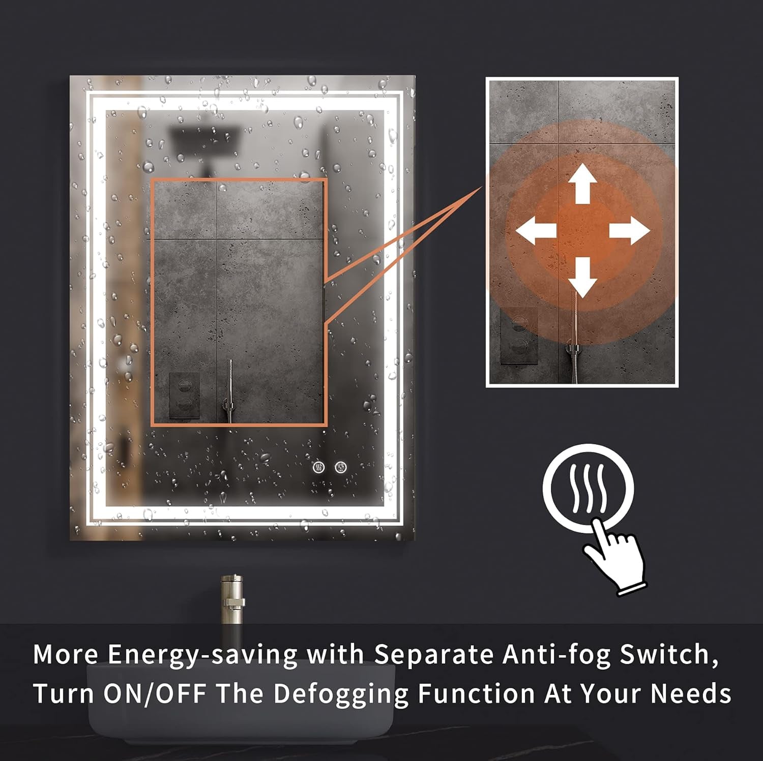 Bathroom LED Mirror 24" X 32" Frameless Wall Mounted Vanity Mirror with Dimmable Lights Anti-Fog Makeup Mirror, Horizontally/Vertically Hanging