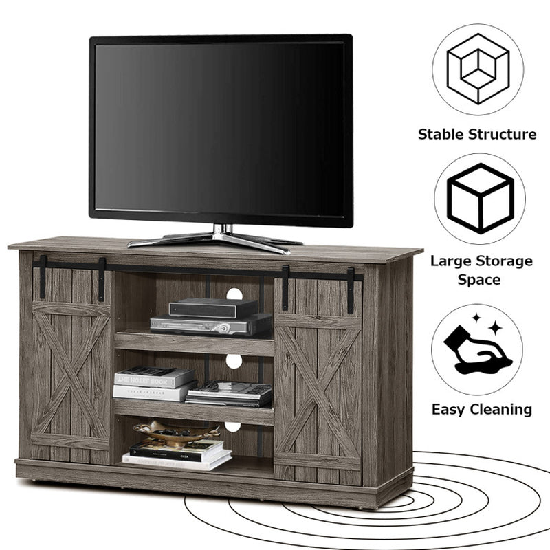 Farmhouse Wood TV Stand for Tvs up to 60 Inch with Sliding Barn Doors
