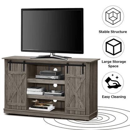 Farmhouse Wood TV Stand for Tvs up to 60 Inch with Sliding Barn Doors
