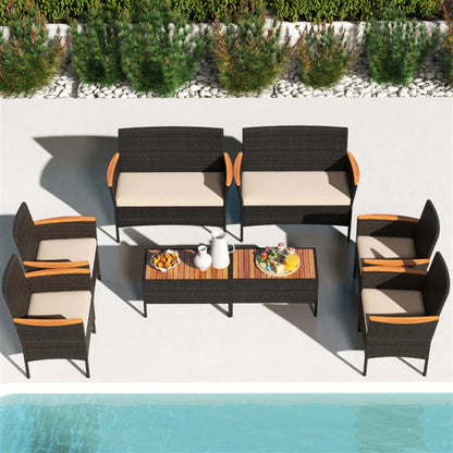 Patio Furniture Sets,Outdoor & Patio Furniture Sets,4 Piece Patio Wicker Sofa Set 2 Rattan Chairs and Loveseat with Table-Brown