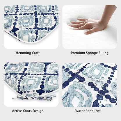 Outdoor Chair Cushions Set of 4, Patio Seat Cushions D16Xw17 with Ties, Water Repellent Chair Pads for Patio Furniture Garden Use, Boho Geometry Blue