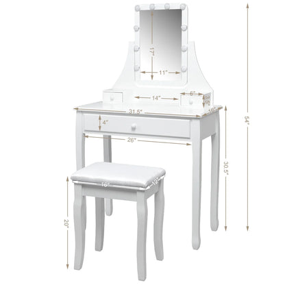 Vanity Table 10 Dimmable Bulbs Makeup Dressing Desk White