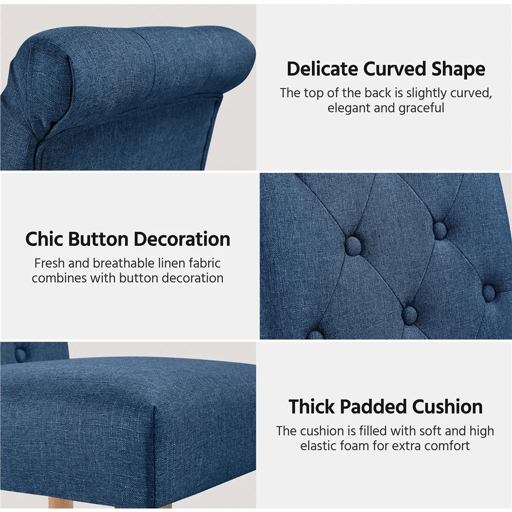 2Pcs Upholstered Parson Dining Chair High Back, Blue