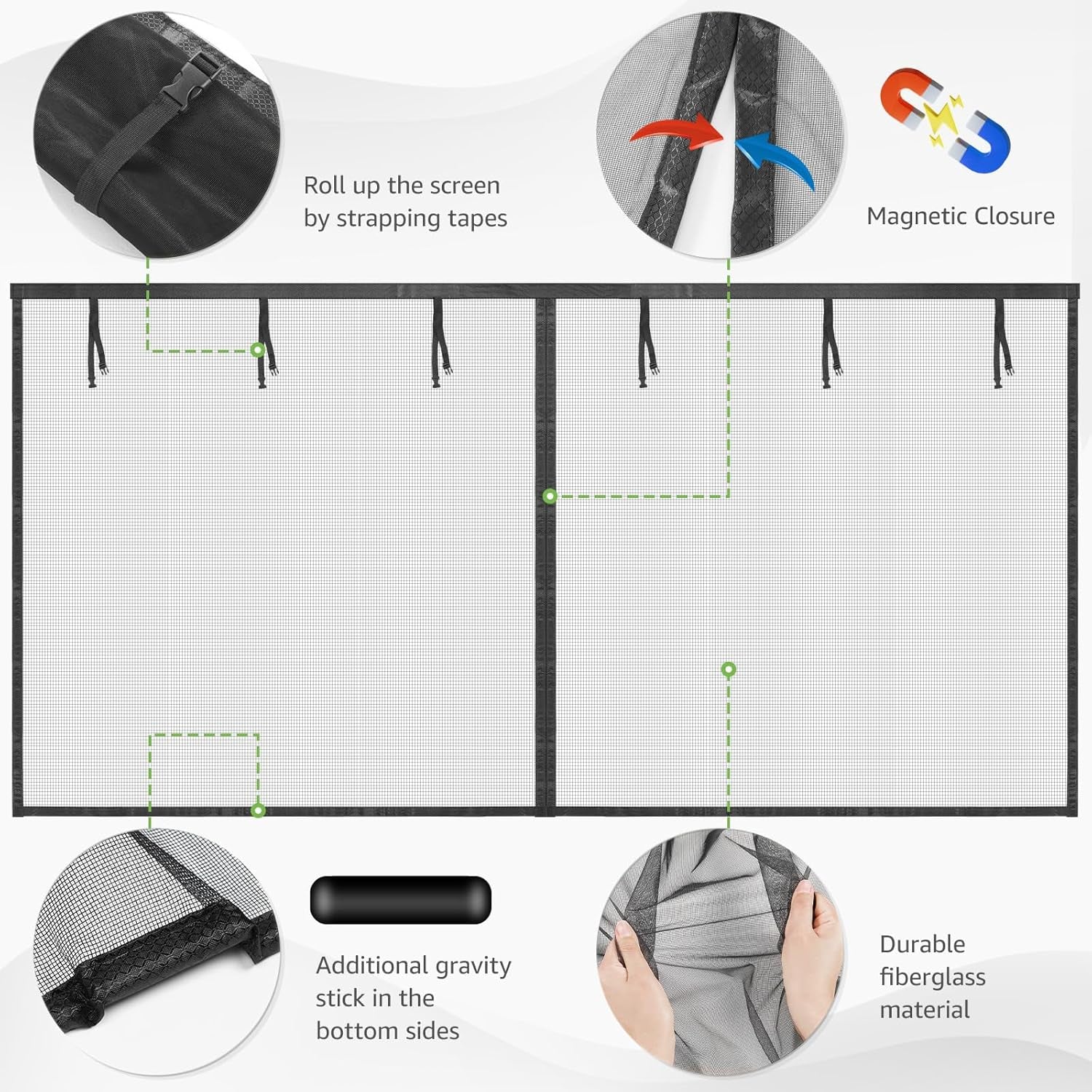 Garage Door Screen, 16X7 Ft Magnetic Closure Heavy Duty Weighted Bottom Garage Screen Doors for 2 Car Garage, Fiberglass Mesh anti Annoying Animal Out