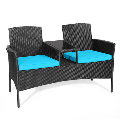 Patio Rattan Loveseat Sofa Cushioned Coffee Table Red