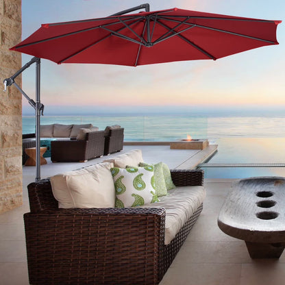 10' Hanging Umbrella Patio Sun Shade Offset Garden Market W/ T Cross Base Tan