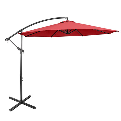 10 FT Patio Offset Umbrella W/8 Ribs Cross Base Tilt Grey