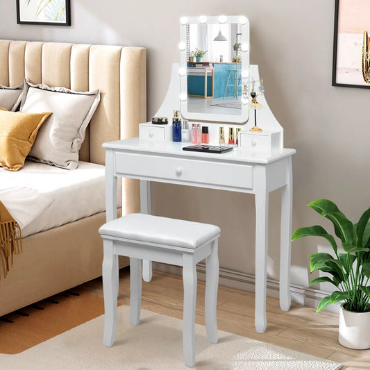 Vanity Table 10 Dimmable Bulbs Makeup Dressing Desk White