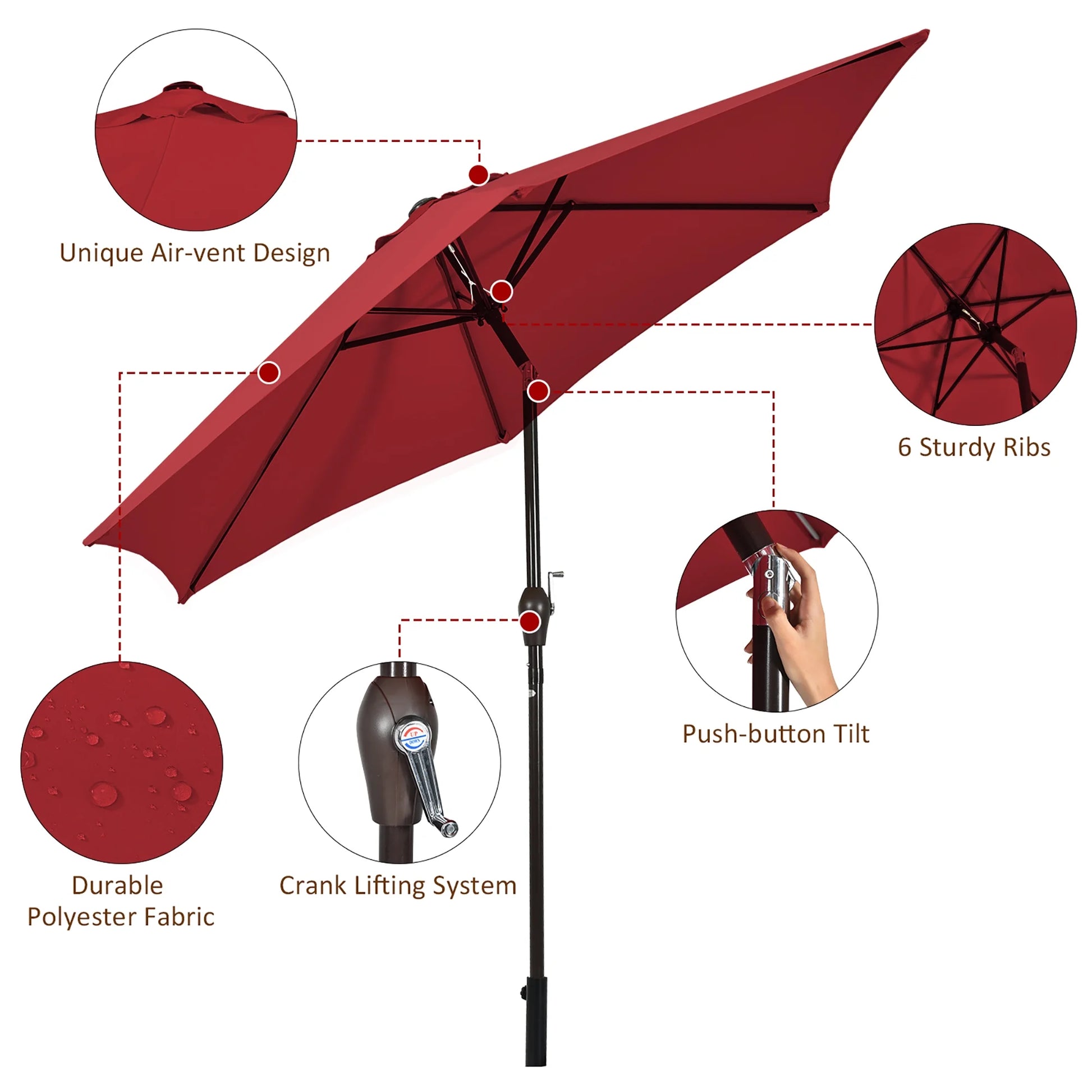 9Ft Outdoor Market Patio Table Umbrella Push Button Tilt Crank Lift Burgundy
