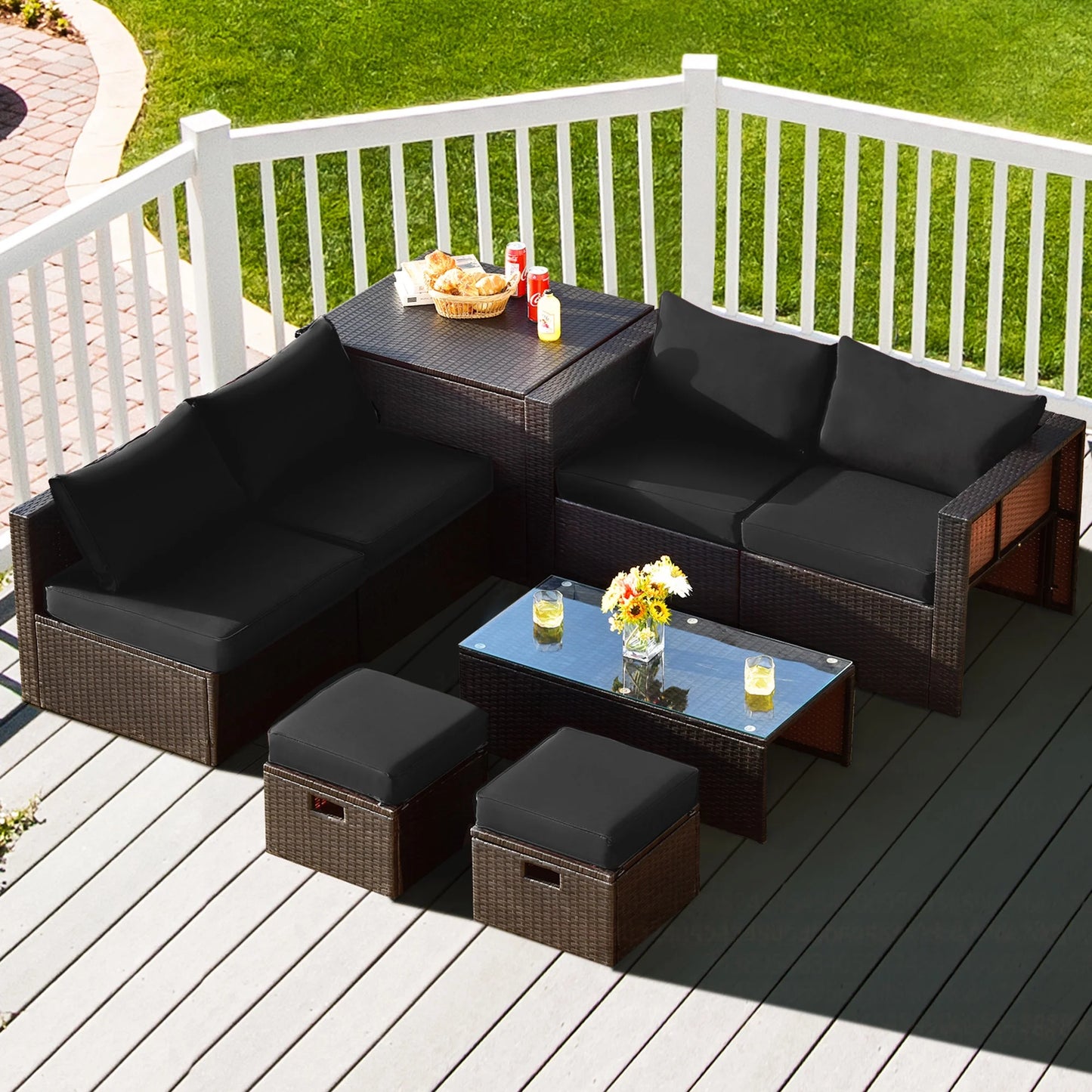 8-Piece Rattan Outdoor Patio Dining Set, Black