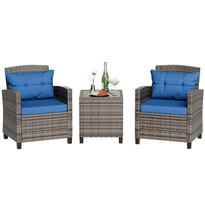 3 Pieces Outdoor Rattan Wicker Patio Furniture Set PE Chairs and Table Set