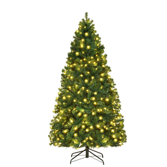 7Ft Pre-Lit PVC Hinged Christmas Tree 300 LED Lights Green