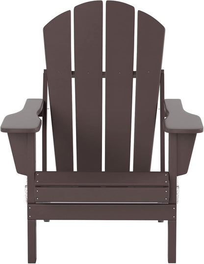 WO Home Furniture Adirondack Chair Table Set of 2 PCS Outdoor Folding Chair W Side Table Weather/Uv Resistant for Lawn, Garden, Bon Fire, Balcony (Dark Brown)