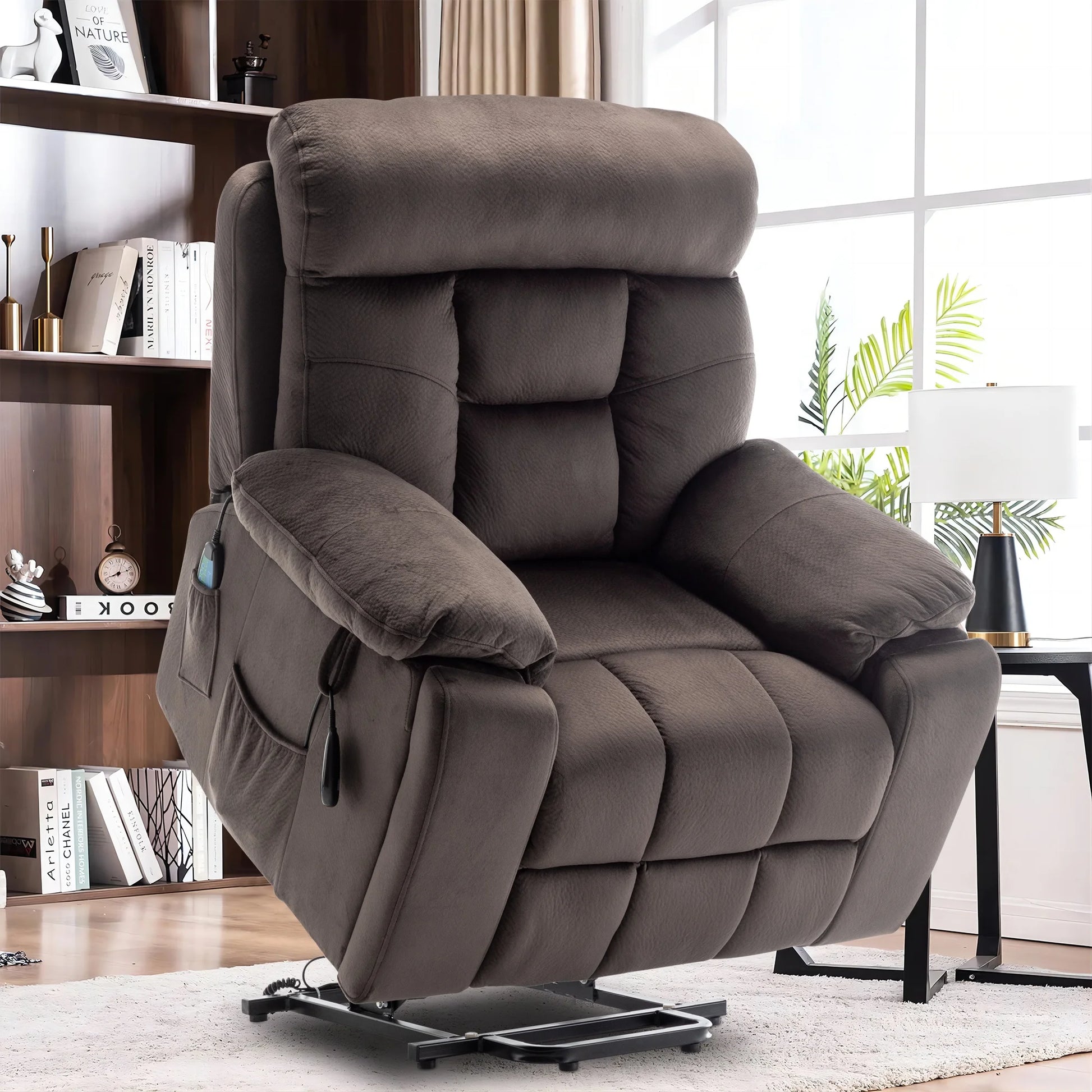 Oversized Massage Recliner Chair with Heat,  Large Electric Power Lift Recliner Chair for Big and Tall and Elderly with Hidden Cup Holder, 350Lb, Home Theater Accent Chairs, Dark Brown