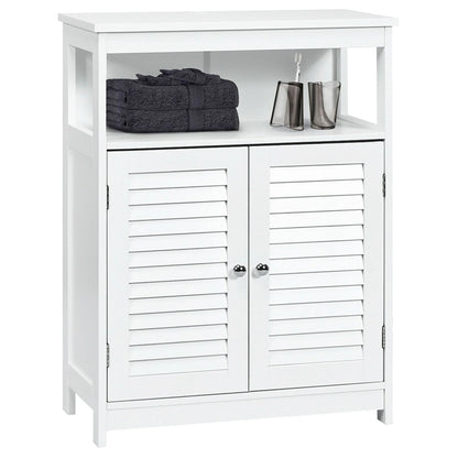 Bathroom Storage Wood Floor Cabinet with Double Shutter Door Coffee