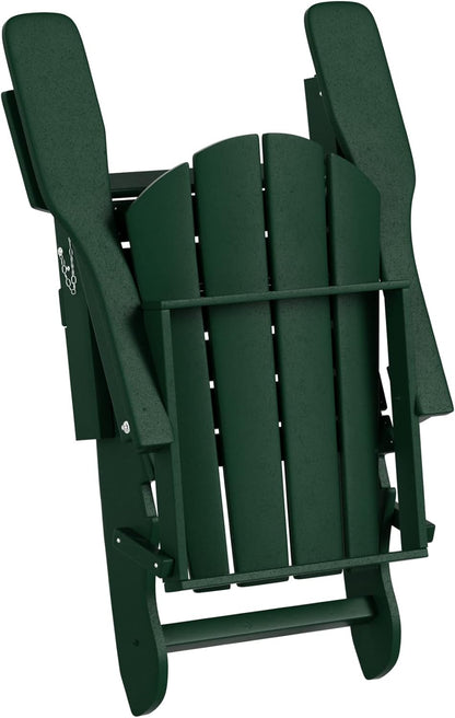 WO Home Furniture Adirondack Chair Table Set of 2 PCS Outdoor Folding Chair W Side Table Weather/Uv Resistant for Lawn, Garden, Bon Fire, Balcony (Dark Green)