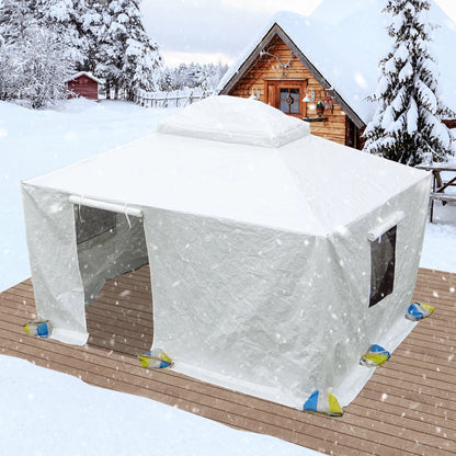 Gazebo Accessories 12' X 12' Double Roof Universal Winter Gazebo Cover for Hardtop Gazebos,Enclosed Cover with Sidewalls and Mesh Windows Waterproof (White) by