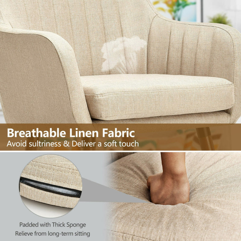 Set of 2 Fabric Upholstered Accent Chairs with Wooden Legs
