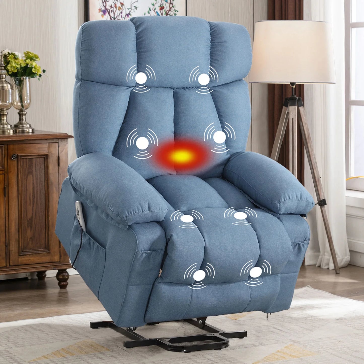 Power Lift Recliner Chair Recliners for Elderly with Heat and Massage Recliner Chair for Living Room with Infinite Position and Side Pocket,Usb Charge Port,Blue