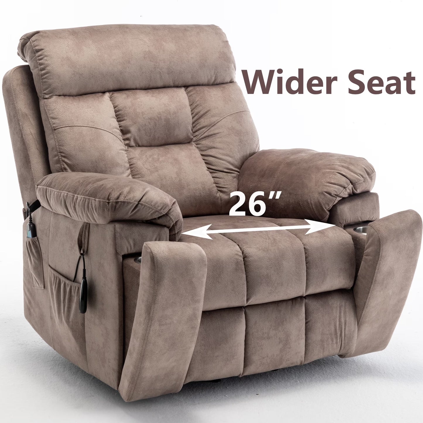 Oversized Massage Recliner Chair with Heat,  Large Electric Power Lift Recliner Chair for Big and Tall and Elderly with Hidden Cup Holder, 350Lb, Home Theater Accent Chairs, Dark Brown