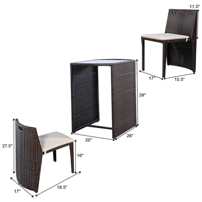 3 PCS Cushioned Outdoor Wicker Patio Set Garden Lawn Sofa Furniture Seat Brown No Assembly