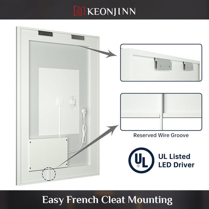 LED Mirror for Bathroom, 36 X 24 Inch, Wall Mounted, Dimmable, Anti-Fog, IP54 Waterproof, 3 Year Warranty