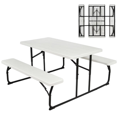 Folding Metal Picnic Table Set, White
