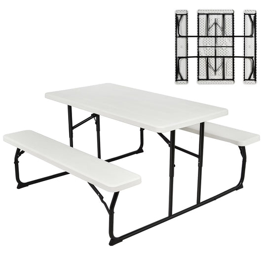 Folding Metal Picnic Table Set, White