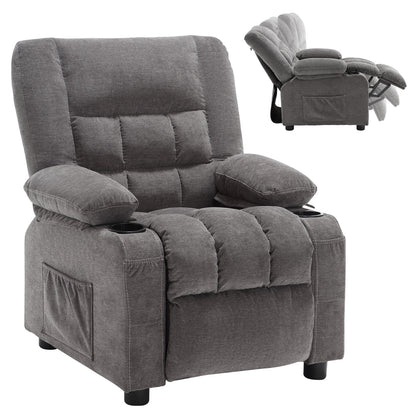 Kids Recliner Chair,Push Back Toddler Recliner with Cup Holders & Side Pockets,Adjustable Footrest & Headrest Kids Sofa for Boys Girls 3+ Age Group, Grey