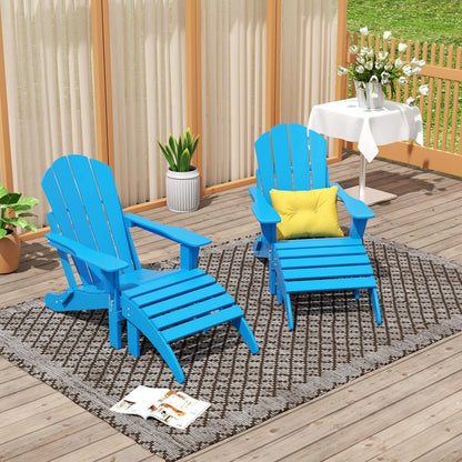 WO Home Furniture Adirondack Chair Outdoor Ottoman Set of 2 PCS Classic Patio Furniture (Pacific Blue)