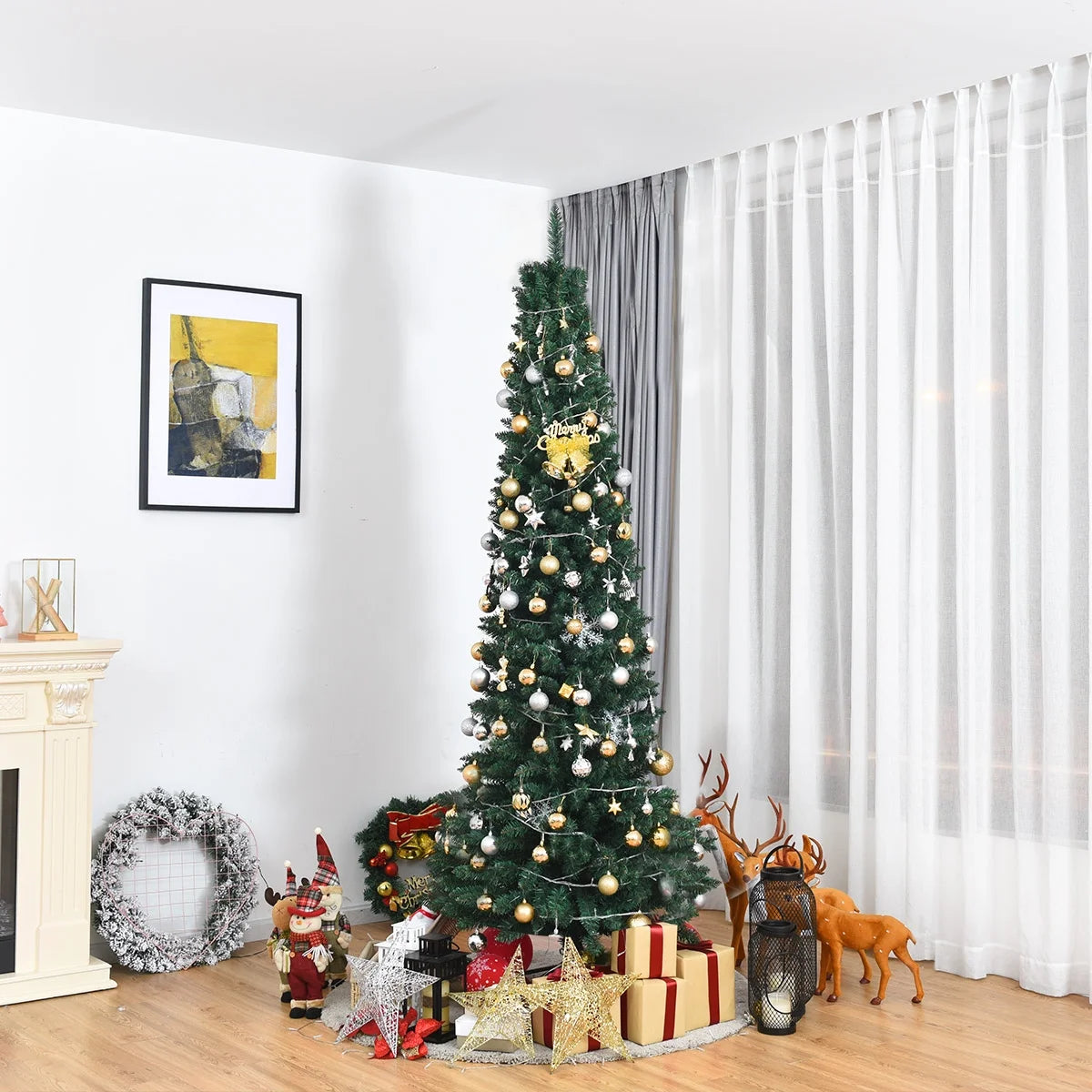 8Ft PVC Artificial Pencil Christmas Tree Slim Stand Green