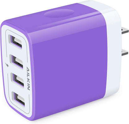Wall Charger, USB Charger Adapter,  4.8A 4Multi Port Fast Charging Station Power Base Block Plug Cube Brick for Iphone 17 16 15 14 SE 13 12 11Pro Max/X/Plus, Samsung A16/A17/S25/S24 Kindle Plug