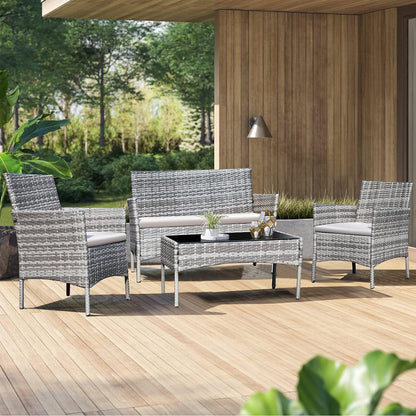 4 Pieces Outdoor Patio Furniture Sets Rattan Chair Wicker Set,Outdoor Indoor Use Backyard Porch Garden Poolside Balcony Furniture (Grey and Beige)