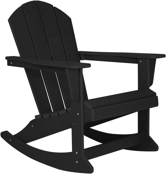 WO Home Furniture Patio Rocking Chair Classic Outdoor HDPE UV Weather Resistant (Black)