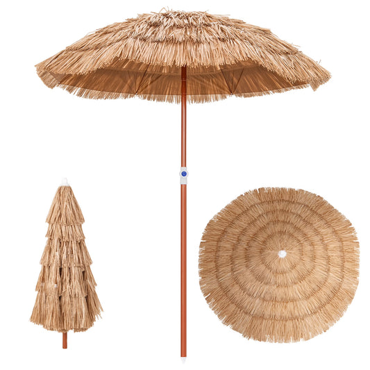 Patio 6FT Tropical Thatched Tiki Beach Umbrella Portable Outdoor Market Tilt