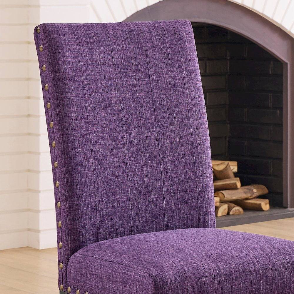 Biony Fabric Dining Chairs with Nailhead Trim, Set of 2, Purple